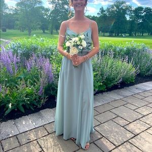 Burst Grey Gwennie Dress in chiffon sage with slit